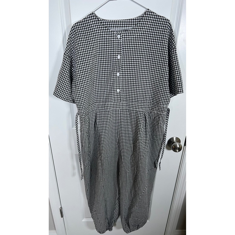 Unbranded Womens Jumpsuit Gingham Short Sleeve Side Tie Black White One Size